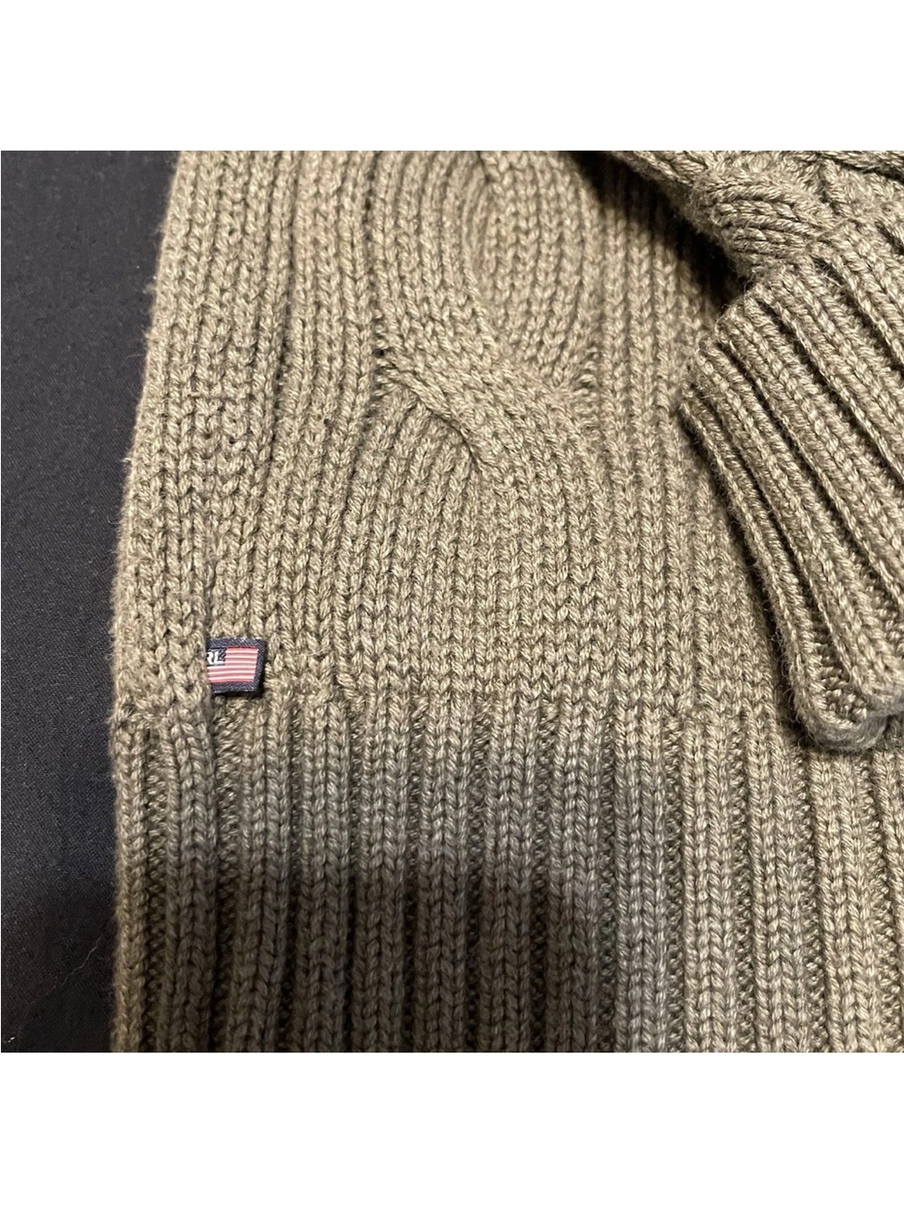 Polo Jeans Company Sweater Mens XL Olive Green Cable Knit Cardigan Button Front - Picture 7 of 7